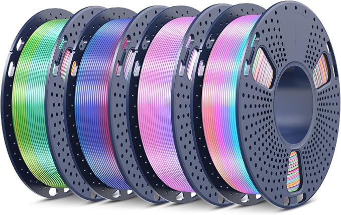 SUNLU Rainbow Silk Filament Bundle, Multicolor Gradient 3D Filament, Shiny Silk 3D Printer Filament 1.75mm ±0.02mm, Individually Vacuum Packed, 0.25kg per Spool, 1kg in Total, 4 Pack. (Rainbow 01-04)