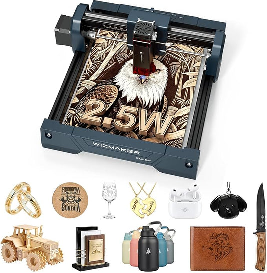 WIZMAKER Wand MINI 2.5W Laser Engraver, Compact Engraving Machine for Wood Acrylic Glass, 135×145 mm Working Area, High‑Precision 0.04 mm Spot, Beginner DIY Laser Cutter 2500mW
