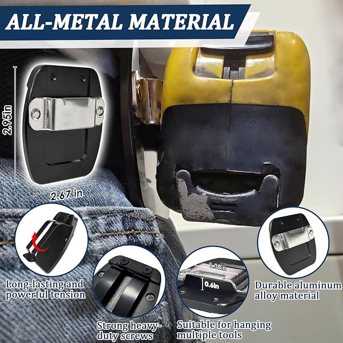 Tape Measure Holder for Belt Tools, Clip-on Tool Belt Drill Holder with Full Metal, Compatible with Impact Driver Any Tape Holster with a Clip & Tools Accessories