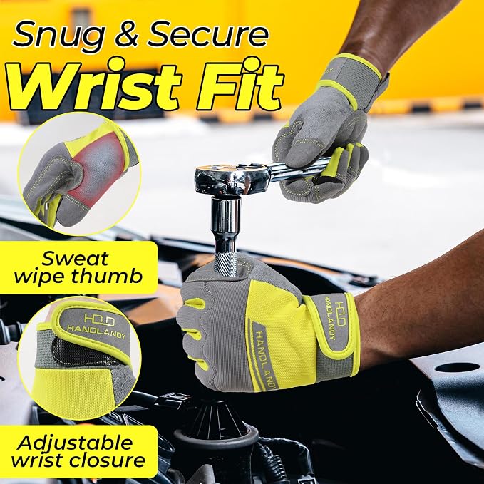 HANDLANDY Work Gloves for Men & Women, Utility Mechanic Working Gloves Touch Screen, Flexible Gardening Gloves for Yard