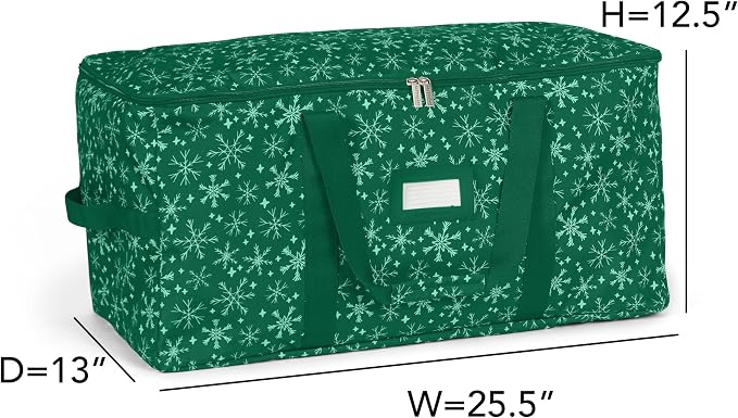 Covermates Keepsakes Treasurekeeper Storage Bag - Carrying Handles, ID Window - Holiday Storage, Green Snowflake