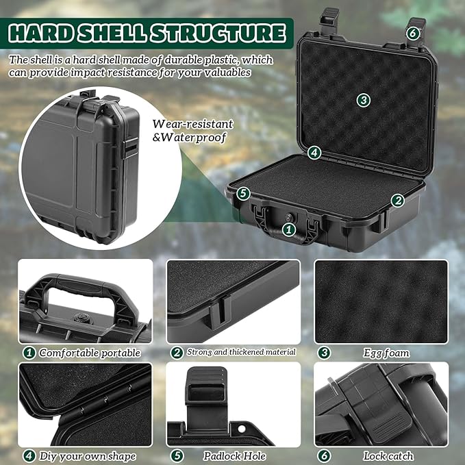 Relaxweex 1 Pcs Waterproof Hard Case with DIY Customizable Foam Insert Portable Protective Case with Knife for Camera Drones Equipments Tools Test Instruments(Black,18.3 x 13.4 x 7.2 Inch)