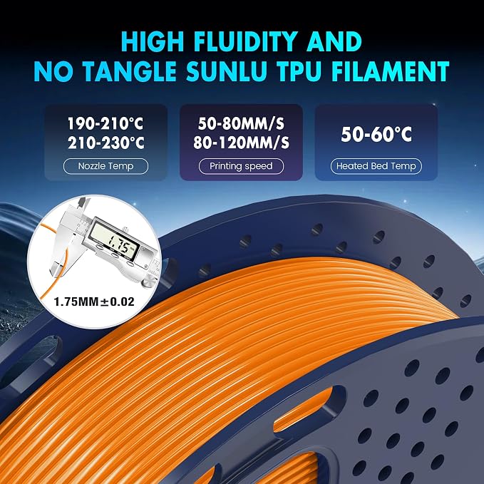 SUNLU TPU 3D Printer Filament 1.75mm, High Speed 95A TPU Filament, Flexible 3D Filament for Fast Printing, Dimensional Accuracy +/- 0.03mm, (250g Black+White+Grey+Red+Transparent+Blue+Green+Orange)