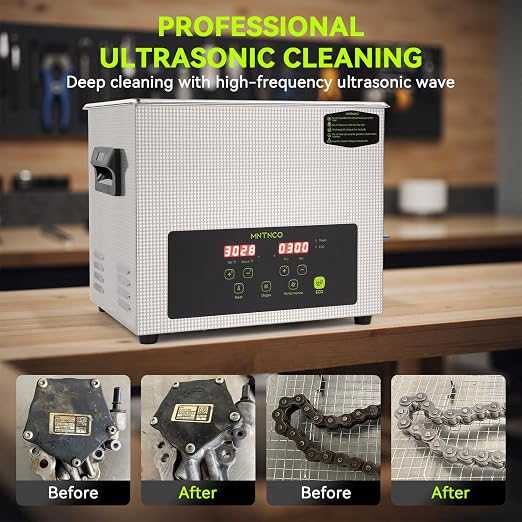 Commercial Ultrasonic Cleaner, ECO Mode, Heating, Degas Mode, ECO Energy-Saving Ultrasonic Cleaning Machine Excellent for Labs,Carburetor,Jewelry,Dentures,Automotive & Industrial Parts. (10L)