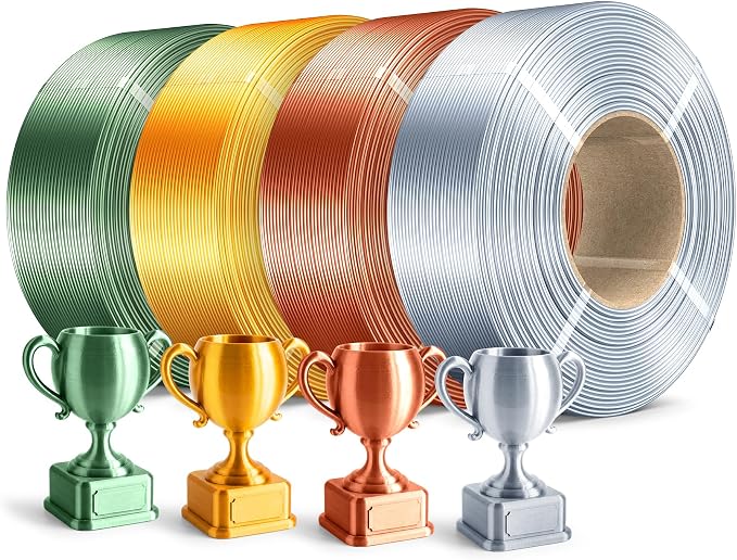 SUNLU Silk PLA Plus Filament Refill 1.75mm, 4 Packs, 4KG | Smooth Silky Surface, Silk Filament Bundle, No Spool, Compatible with Bambu Lab 3D Printers, Silver+Red Copper+Brass+Bronze