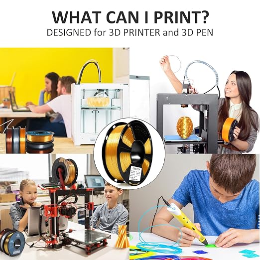 Geeetech Silk PLA Filament 1.75mm for 3D Printer, Metal-Like Shiny Consumables 1kg (2.2lbs) 1 Spool, Dimensional Accuracy +/- 0.02 mm, Metallic Gold Silk Filament