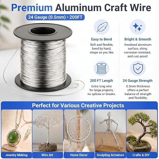 Therwen 200ft 24 Gauge Stainless Steel Wire for Gardening, Electroculture, Bonsai, Jewelry Making Beading DIY Craft Pure Bare Stainless Steel Wire Spool