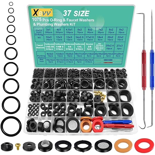 XBVV 560 Pcs Faucet Washers & SAE O Ring and 1075 Pcs Plumbing Washer & Metric O Ring Kit for Faucet Plumbing Hydraulic Sealing Repair(4 in1 Kit)