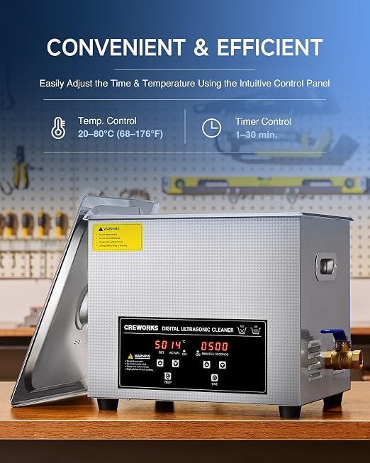 CREWORKS 10L Ultrasonic Cleaner with Heater & Timer, and 17 fl oz Jewelry Cleaner Solution for Gold Diamond Gemstone Glasses Silver Jewelry