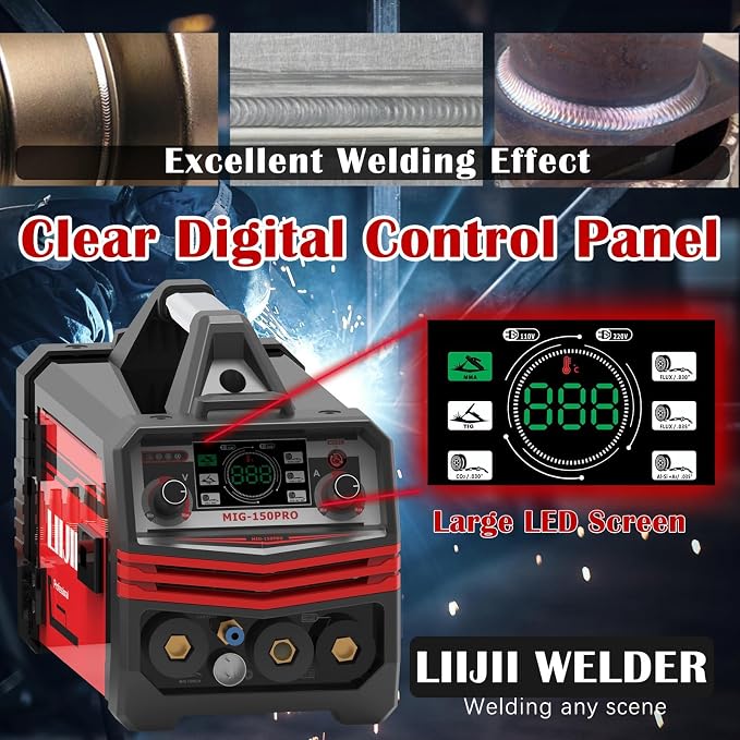 Aluminum MIG Welder with Pulse, 150A 110/220V Dual Voltage Welding Machine, 5 in 1 Aluminum MIG/Gas MIG/Gasless Flux Core MIG/Lift TIG/Stick Multiprocess Welder Machine, IGBT Inverter Welder