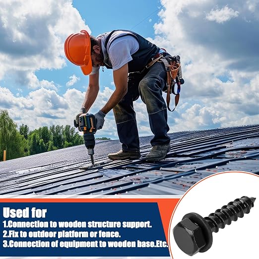 Tandefio 100 Pack 1/2''x 2'' Hex Head Lag Bolts for Wood Ceramic Black Lag Screw Kit with Washers Heavy Duty Hot Dip Galvanized Coating Double Layer for Decks Fences