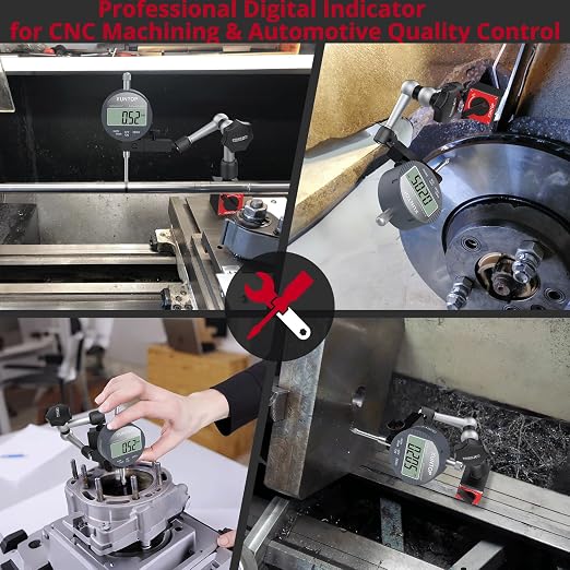 XUNTOP 0-1inch/0.0005inch Dial Digital Indicator and 90lbs (40kg) Magnetic Base Magnetic Electronic Indicator with 3 Adjustable Joints 5/16 inch (8mm) Clamping Diameter for Lathe CNC 3D Printer