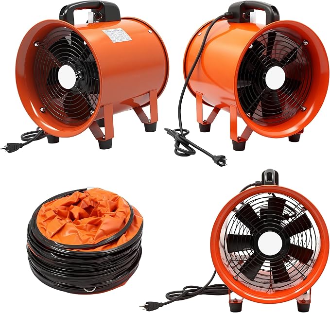 dreamdragon Upgraded 12-Inch Utility Blower Fan，Portable Industrial Exhaust Fan with 33ft Flexible Duct Hose，3300 RPM Low-Noise Ventilator for Workshops Warehouses and Basements