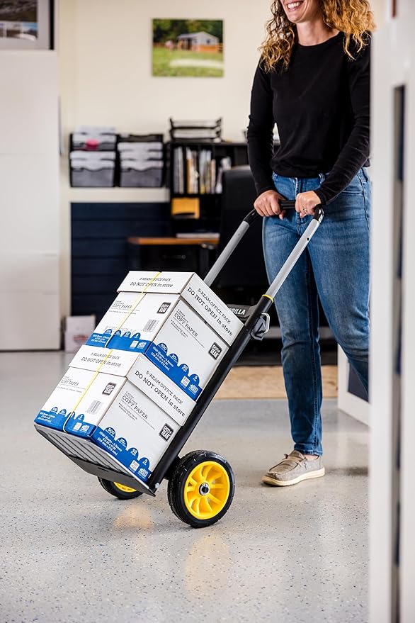 Gorilla 400 lb Capacity Steel Hand Truck, Telescoping Handle, Patented Trailer Locks, 8" No-Flat Wheels, Heavy-Duty Black Hand Truck