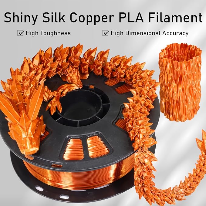 Silk Metallic Shiny Copper 3D Printer Filament, 1.75mm PLA 3D Printing Material 1kg 2.2lbs/Spool,for FDM 3D Printer