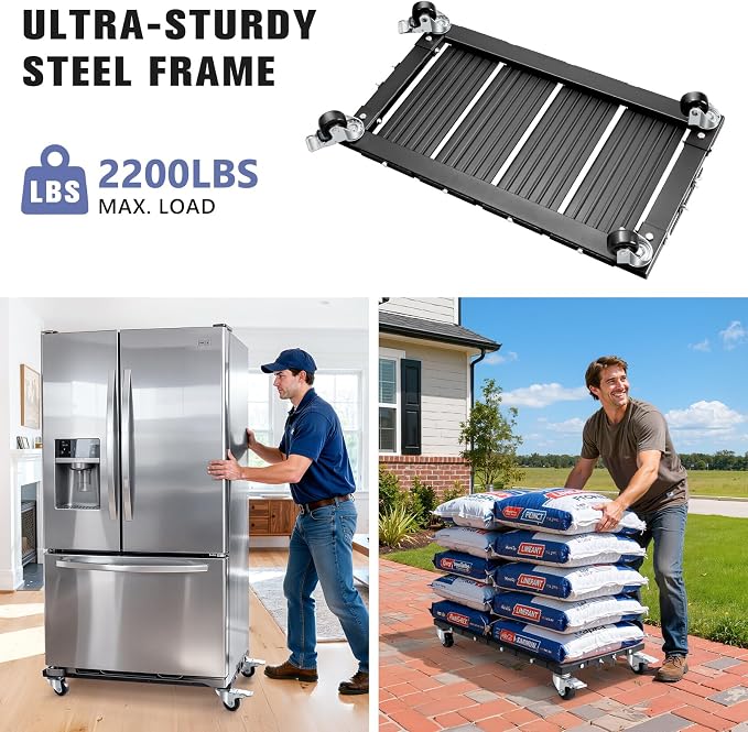 KEDSUM 2200LBS Furniture Dolly with Panel, Heavy Duty Appliance Dolly with 100% Thicken Steel Frame, Flat Movers with Brake System, All Terrain Used for Moving, Warehouse, 31 in. x 17 in.