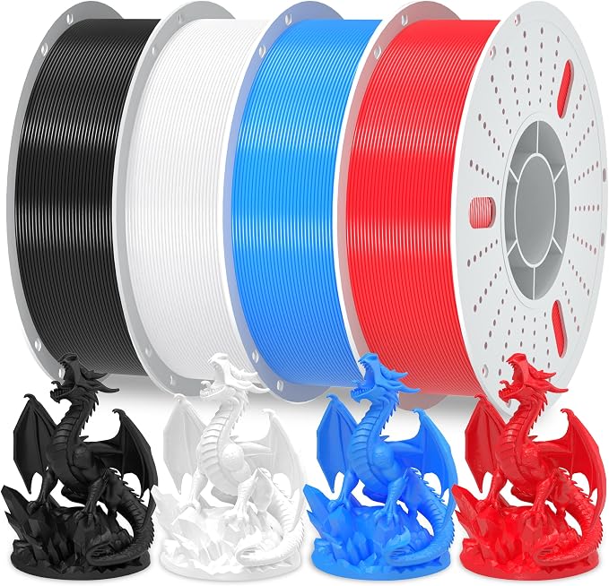 PINBALL PETG 3D Printer Filament 1.75mm High Precision Durable Strong Filament Mith Better Flow Dimensional Accuracy +/- 0.02mm Suitable for Most FDM 3D Printers 4 Kilograms Black,White,Blue,Red