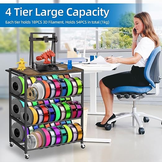 3D Printer Stand with Filament Storage Rack - 3D Printer Table Rolling Printer Cart on Wheels, Heavy Duty Metal Filament Spool Holder Organizer, 3D Printing Workstation for 48 Filament Spools Storage