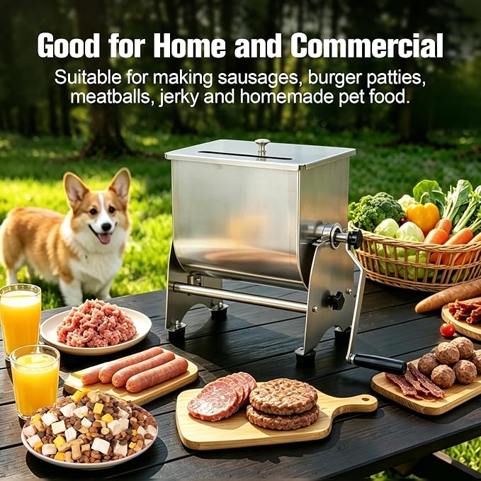 OKF Meat Mixer, 20lb Sausage Mixer, Stainless Steel Commercial Meat Mixer, Tilt Tank Manual Meat Mixer with Lid, Sausage Mixer Machine for Sausages, Burger Patties, Meatballs, Jerky &Homemade Pet Food