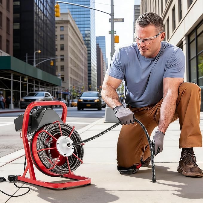 Garvee 75FT x 1/2 Inch Drain Cleaner Machine, 400W Portable Drain Cleaning Machine Snake with 6 Cutters & Foot Switch for 1" to 4" Pipes, Heavy Duty Sewer Auger for Sinks, Toilets, Showers
