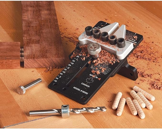 JessEm 08350 3/8" Dowelling Jig Precision Woodworking Joinery Tool with Main Body, Angle Guides and Hardened Drill Bushings
