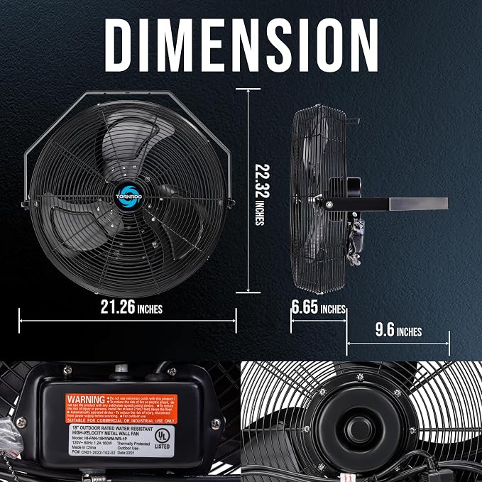 Tornado 2 Pack 18 Inch Outdoor Rated IPX4 Water-Resistant High Velocity Industrial Wall Mount Fan For Commercial, Industrial, Greenhouse Use 3 Speed 4150 CFM 1/6 HP 6.6 FT Cord UL Safety Listed