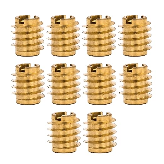 E-Z LOK Knife Threaded Insert for Hard-Wood, Brass Thread Inserts, M3-0.5 Internal Threads, 0.375" Length Pack of 10