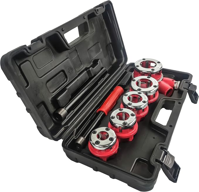 TEXALAN(R) Ratchet Pipe Threader Kit Ratcheting Pipe Threading Tool Set 5 Dies（3/8", 1/2", 3/4", 1", 1-1/4"）