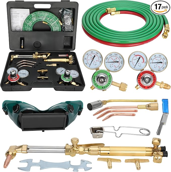 Upgraded Oxygen and Acetylene Gas Torch and Welding Kit Portable Cutting Torch Kit 17-Piece Oxygen Acetylene Torch Kit with 3 Rods and 1 Cutting Nozzle Heavy Duty Oxygen and Acetylene Torch Kit
