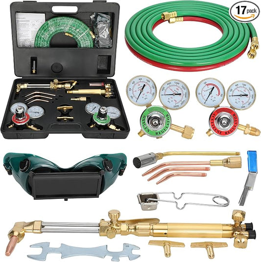 Upgraded Oxygen and Acetylene Gas Torch and Welding Kit Portable Cutting Torch Kit 17-Piece Oxygen Acetylene Torch Kit with 3 Rods and 1 Cutting Nozzle Heavy Duty Oxygen and Acetylene Torch Kit