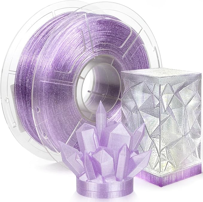 IEMAI Glitter Clear PETG Filament 1.75mm Purple 1KG, Sparkly Transparent Finish 3D Printer Filament Easy to Print for Lampshades, Home Decor & DIY Models