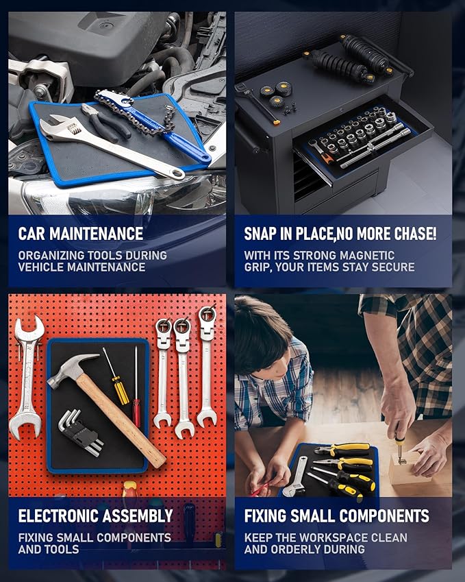 Magnetic Tool Mat Set, 40 LB Tool Pad with Telescoping Magnetic Pickup Tools & Magnetics Wristband, Tools Organizer for Garage, Workshop & Auto Repair