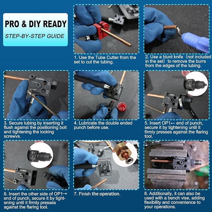 Brake Line Flaring Tool Kit, 3/16" 1/4" SAE Double Flare Tool for Brake Lines, Creates Single Double Bubble Flares for Vehicle Brake & Hydraulic Lines