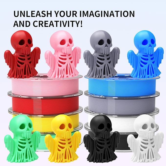 RAMBERY 3D Printer Filament Bundle, PLA Plus Filament 1.75mm, 8 Colors PLA+ Filament, Dimensional Accuracy +/- 0.02mm, 8 Pack 250g Spool, Black/White/Red/Yellow/Gray/Blue/Pink/Mint Green