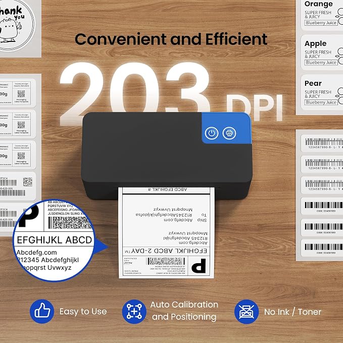 Bluetooth Thermal Shipping Label Printer, 4x6 Portable Thermal Label Printer for Small Bussiness, Compatible with iPhone, Android, Windows & Mac, Widely Used for USPS UPS Amazon Shopify Etsy