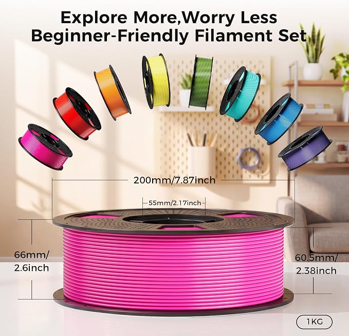 PETG Filament Bundle Multicolor 4kg, Low Stringing High Toughness 3D Printer Filament 1.75mm, Clog-Free Rapid Printing PETG Fit Most FDM 3D Printers, 1KG*4 Pack, Black+Red+Light Blue+Pink