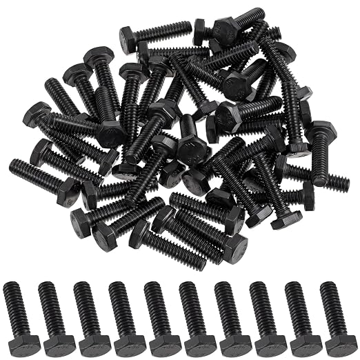 Zonon 50 Pcs 1/4-20 x 1 Hex Head Screw Bolt 18-8 (304) Stainless Steel Hexagon Bolts, Fully Threaded, Plain Finish, External Hex Drive (Black)