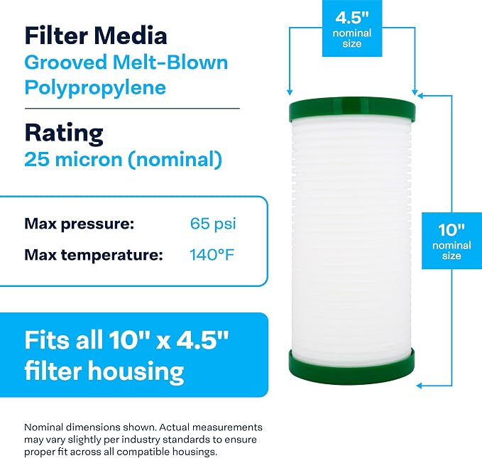 SpiroPure 10x4.5 25 Micron Sediment Water Filter Cartridge AP811 (8 Pack)
