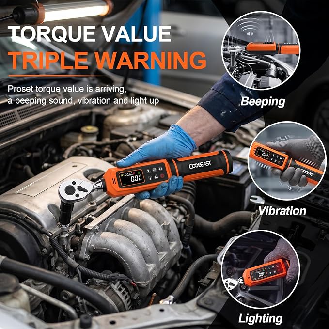 coobeast Digital Torque Wrench 1/4 Drive, 0.33-22.1 Ft.lbs./0.45-30Nm Range, Electronic Torque Screwdriver with Dual Direction Ratchet, Buzzer and LED Alert for Bicycle, Bike, DIY and Home Repair