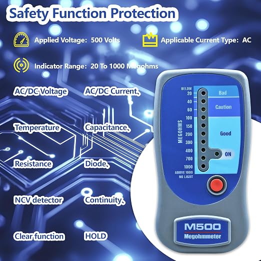 M500 Megohmmeter for Insulation Testing，Compatible with Supco M500 Electronic Megohmmeter up to 1000 Megohms