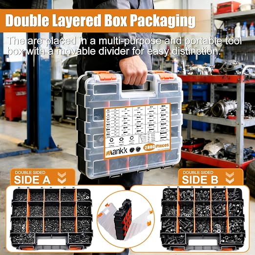 mankk 3160PCS Metric Bolts and Nuts Assortment Kit-Flange Bolt,Hex Socket Button Screws,Cap Head Screws 42 Sizes M2 M3 M4 M5 M6x1.0 M8x1.25 M10x1.5(4-45mm) with Lock & Flat Washers