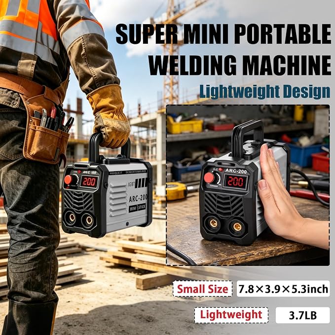 Hpoouo 200Amp 20PCS Rods Stick Welder, Super MINI Portable Welding Machine | IGBT Inverter Welder Machine 110V with Hot Start/Arc Force/Anti-Stick, ARC Welder for 1/16"-1/8" Rod , Beginner & Home DIY