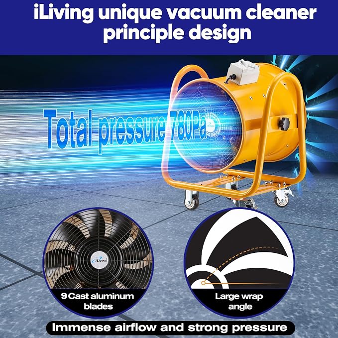 iLiving Utility High Velocity Blower, Fume Extractor, Portable Exhaust and Ventilator Fan (Utility 16")