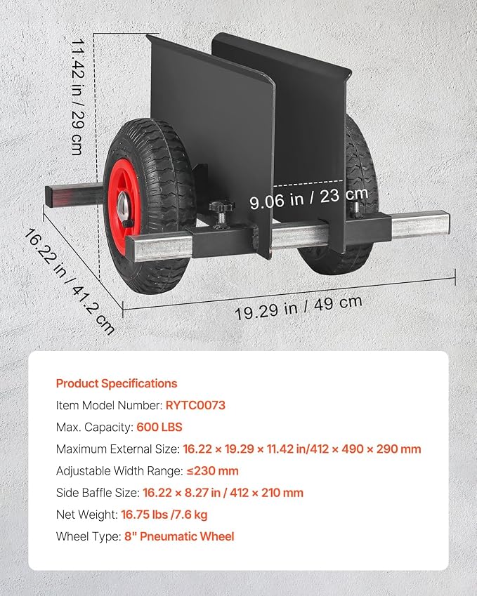 VEVOR Panel Dolly, 600LBS Heavy-Duty Drywall Mover with 8" Pneumatic Wheels, Adjustable Clamp Panel Cart for Drywall Sheet, All Terrain Moving Cart