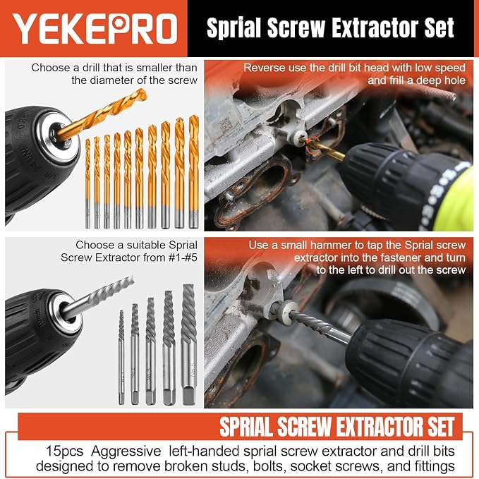 40-Piece Metric Bolt & Screw Extractor Set with Left Hand Cobalt Drill Bit Set, Easy Out Broken Stripped Screw Removal Tool for Damaged, Frozen, Studs, Rusted, Rounded-Off Bolts, Nuts & Screws