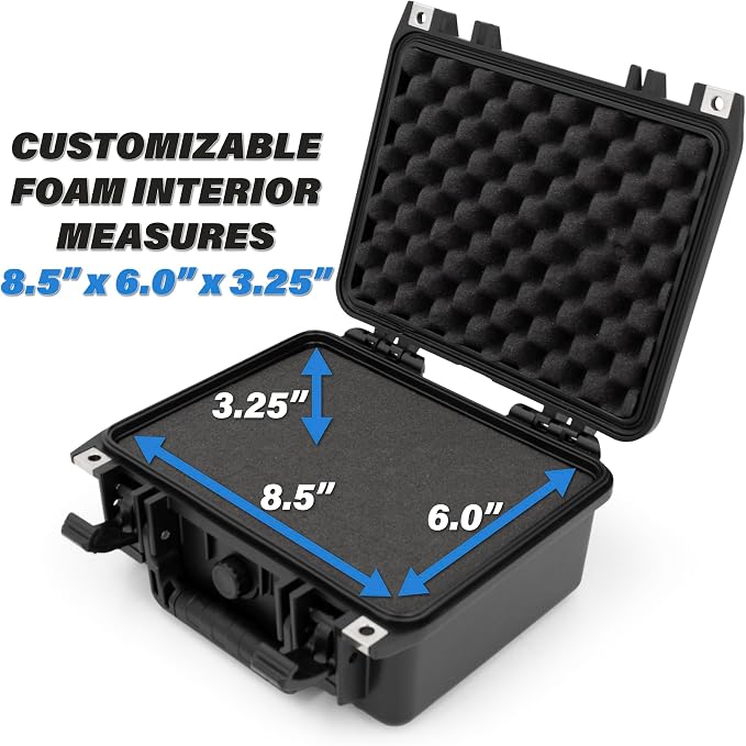 CASEMATIX 11" Waterproof Hard Case with Customizable Foam for Portable Electronics, Tools and Accessories - Hard Shell Small Plastic Case with Pre-Diced Travel Case Foam Interior