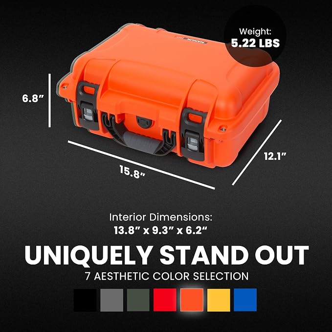NANUK 915 Hard Case with Cubed Foam – Compact Waterproof Travel Camera Hard Case with Padded Dividers, 13.8” x 9.3” x 6.2” – Dustproof and Impact Resistant, Airline Carry-On Approved – Orange