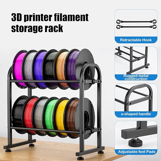 facka 3D Printer Filament Storage Rack,2-Tier Metal Filament Spool Holder | Desktop Filament Organizer Shelf for 1kg PLA, ABS, TPU, PETG Rolls, Home Office, Studio, Workshop, 3D Printing Workspace