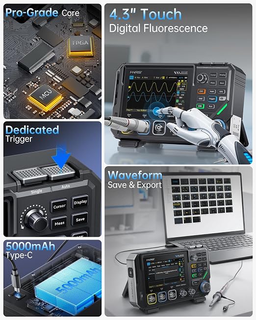 FNIRSI 2D15P 100MHz Digital Oscilloscope Multimeter DDS Signal Generator 3 in 1, 2CH Automotive Oscilloscope Multimeter 19,999 TRMS Counts, 500MS/s Sampling, 4.3'' Touch Screen