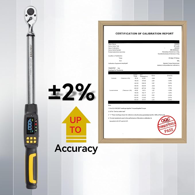 1/2 Drive Digital Torque Wrench with Adapters, 15-295 ft-lb (20-400 Nm), ±2% Accuracy, 72-Tooth Ratchet Head, Buzzer & LED Alerts, for Truck, SUV, Tires, Lug nuts & Wheels